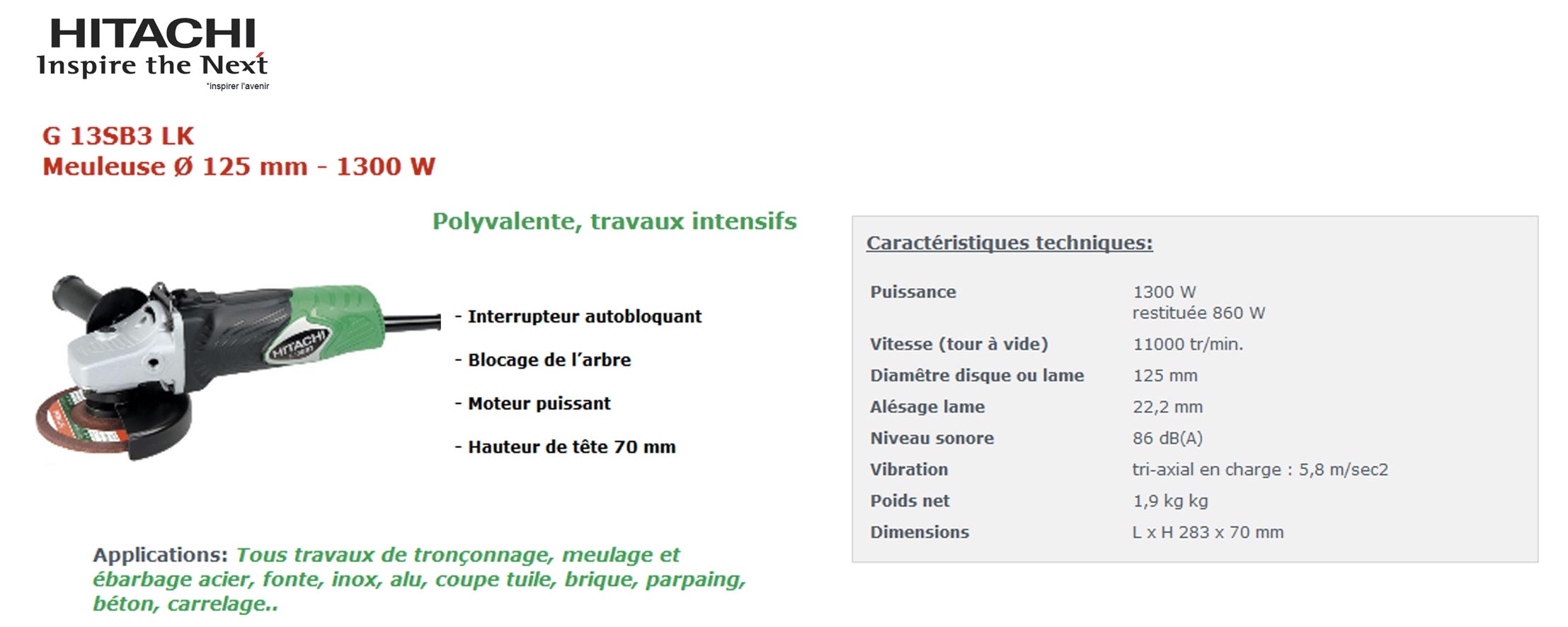 hitachi meuleuse SDS+ 22mm 620W